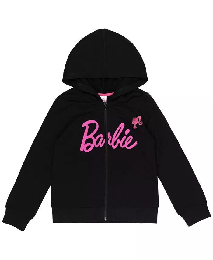 

Толстовка с капюшоном на молнии для девочек из французского трикотажа Barbie, черный