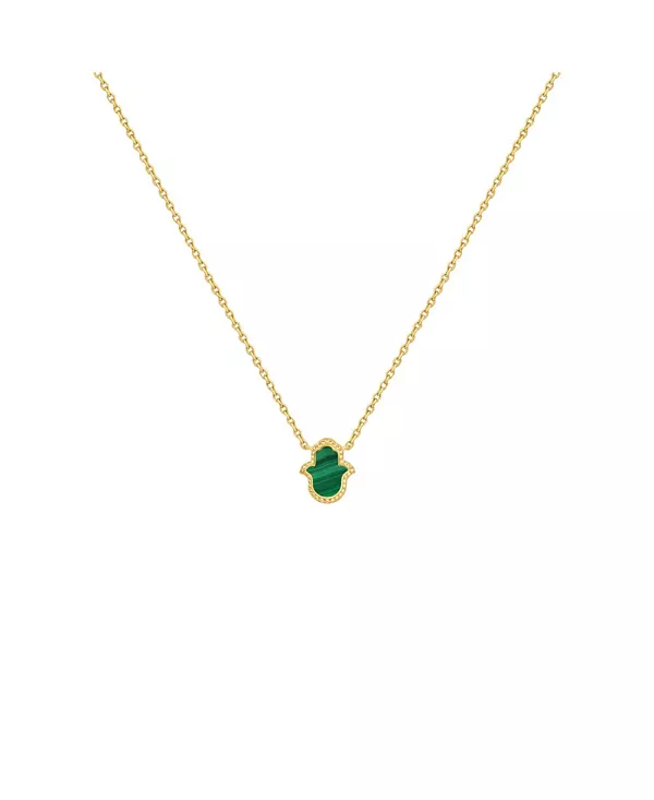 

Честное и яркое золотое ожерелье с малахитом и хамсой Karma And Luck, gold/green