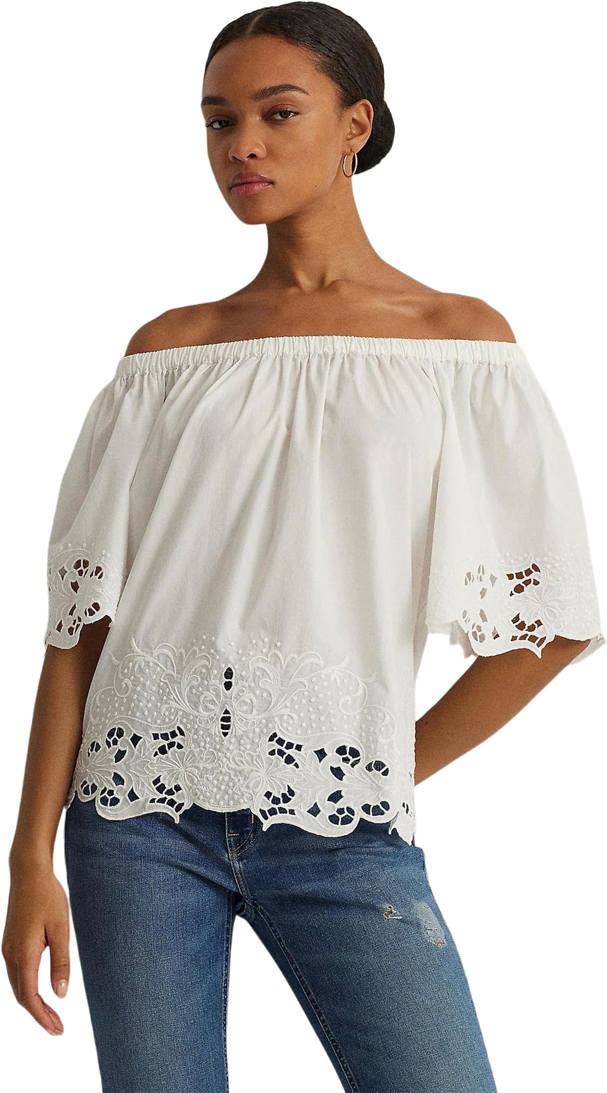

Блуза Lauren Ralph Lauren Eyelet Cotton Off-the-Shoulder Blouse, белый