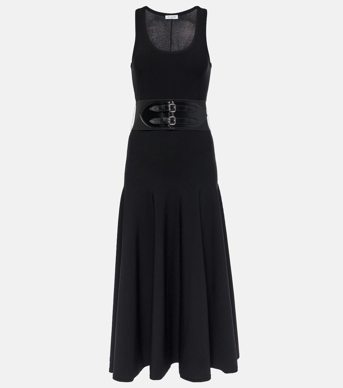 

Платье миди с кожаной отделкой Alaïa, Noir Alaia