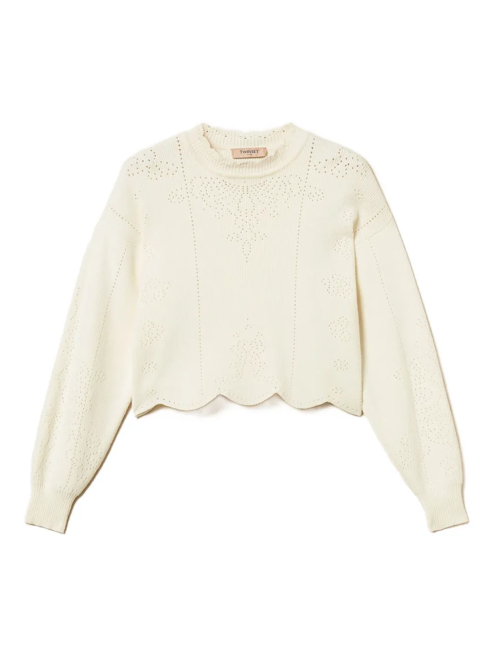 

Укороченный джемпер с фигурным (волнообразным) краем Twinset, белый