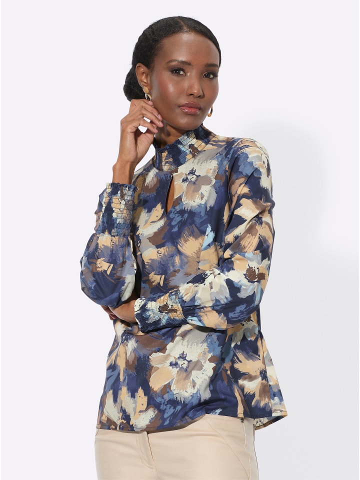 

Блузка с воротником-стойкой в темно-синем и шампанском цветах creation L