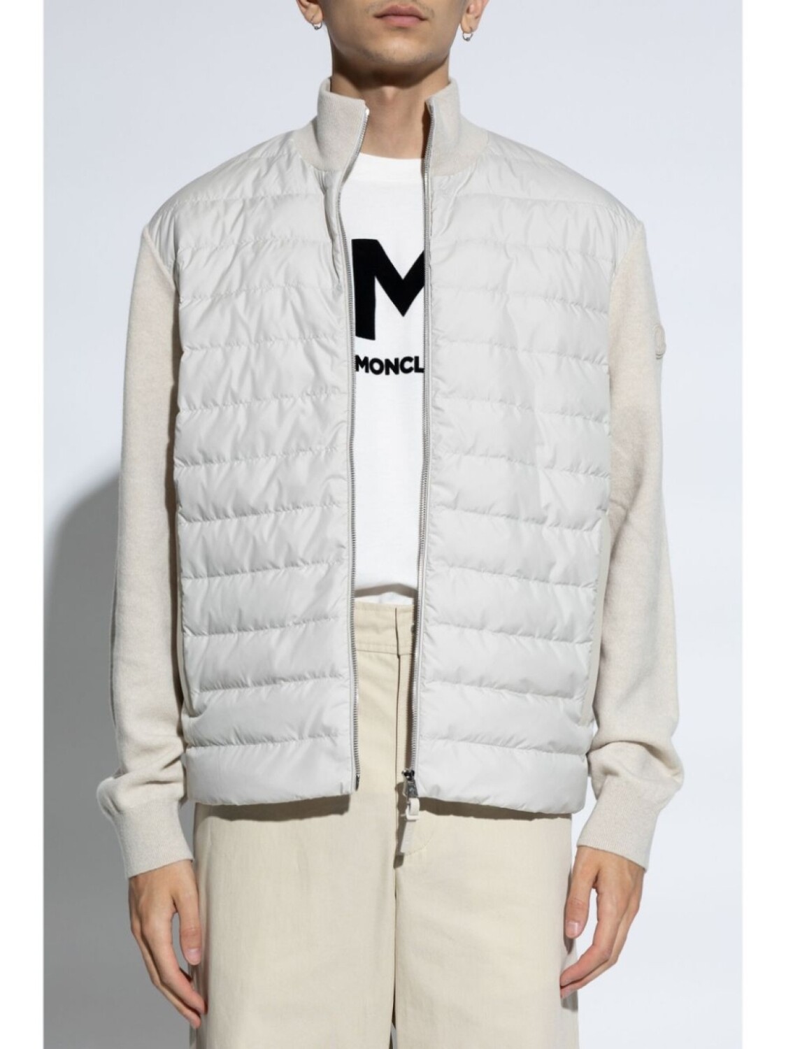 Moncler толстовка из смеси шерсти и кашемира со вставками, нейтральный цвет — фото 3