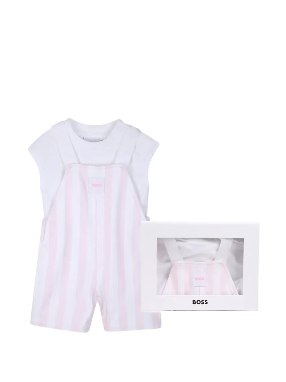 Комплект из комбинезона и шапки с нагрудником BOSS Kidswear, белый
