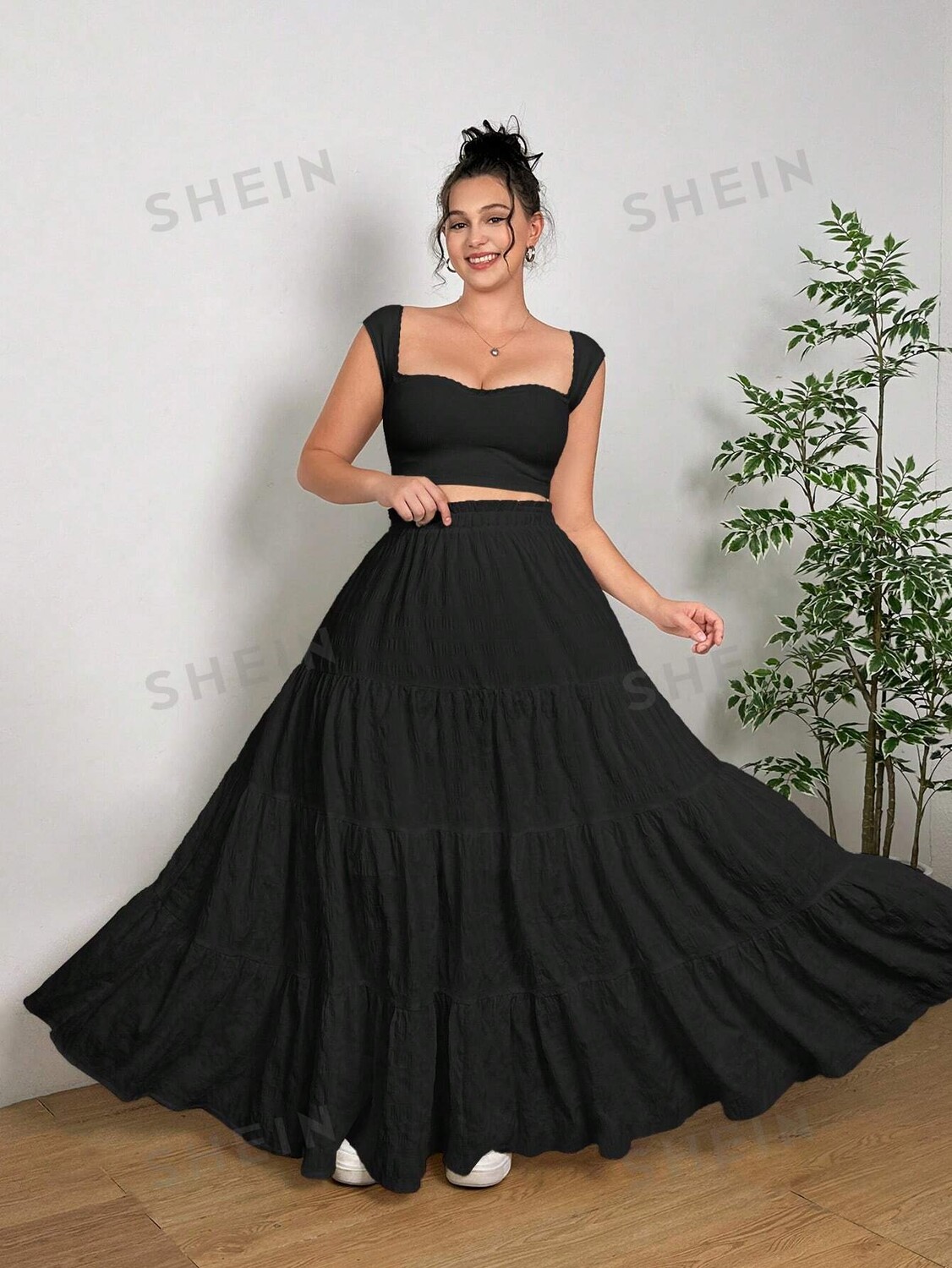 

EZwear Длинная юбка, цвет хамона, большой размер, белый, для женщин больших размеров Shein, черный