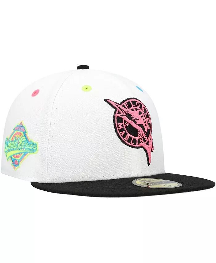 

Мужская белая шляпа приталенного цвета Florida Marlins Cooperstown Collection Neon Eye 59FIFTY New Era, белый