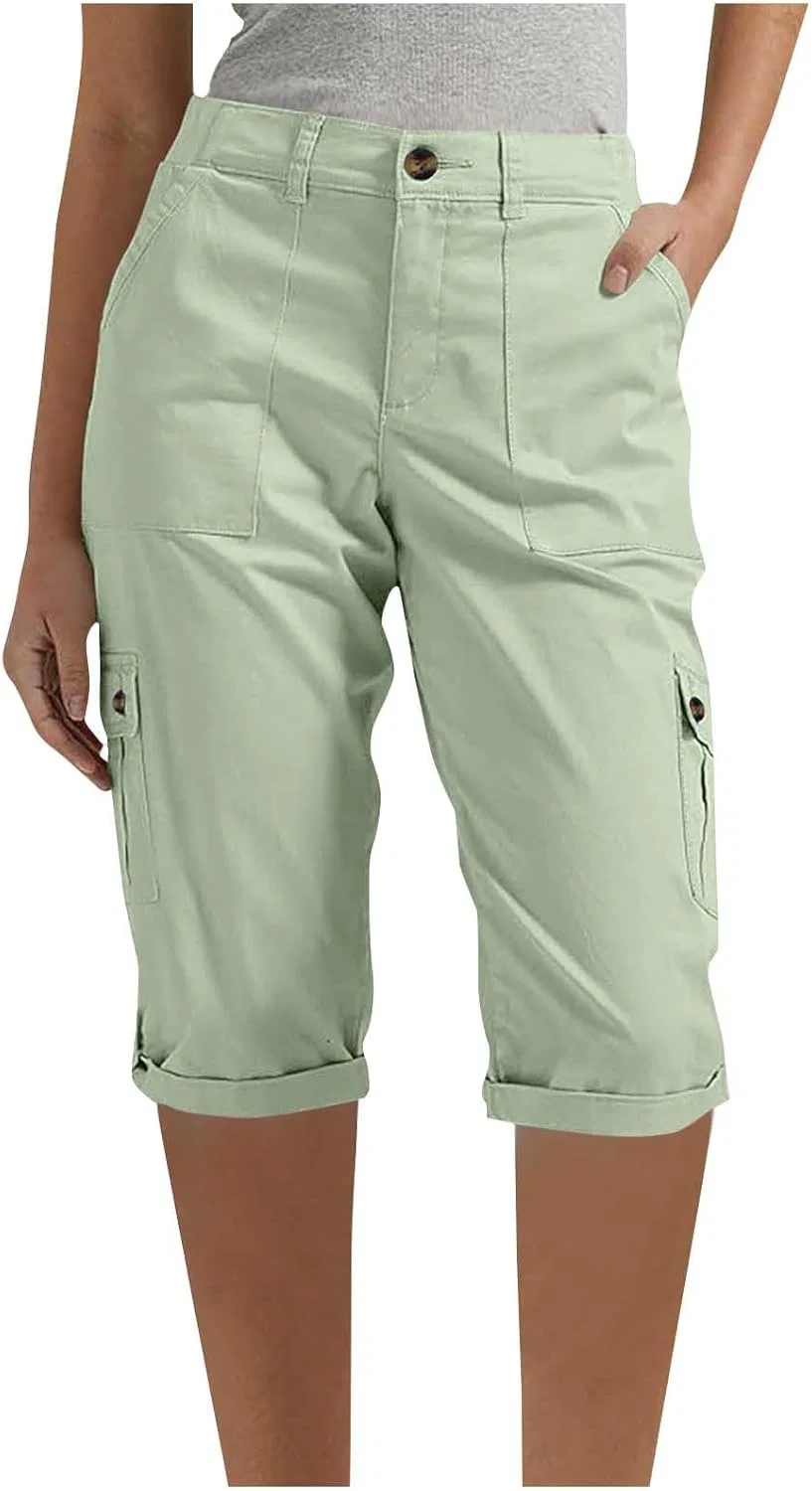 Шорты карго женские 15 дюймов, высокая талия, с карманами, Mint Green