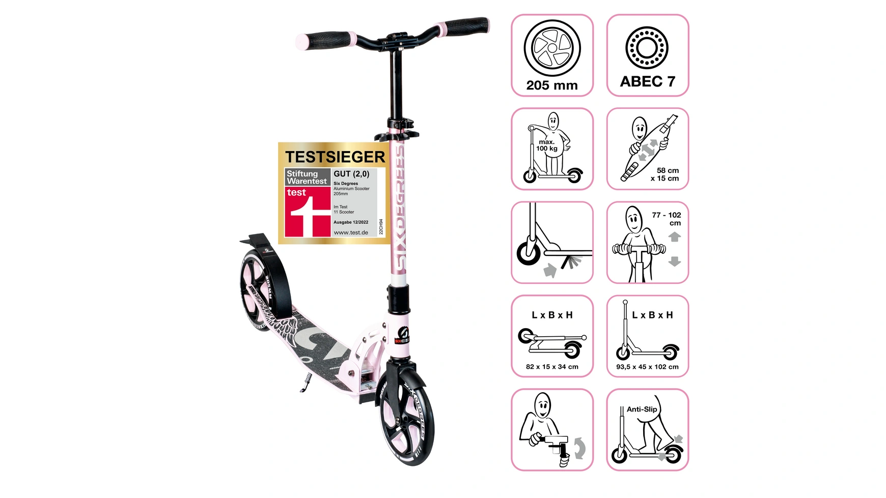 

Оригинальный самокат 569 Six Degree Scooter 205 мм, пастельно-розовый
