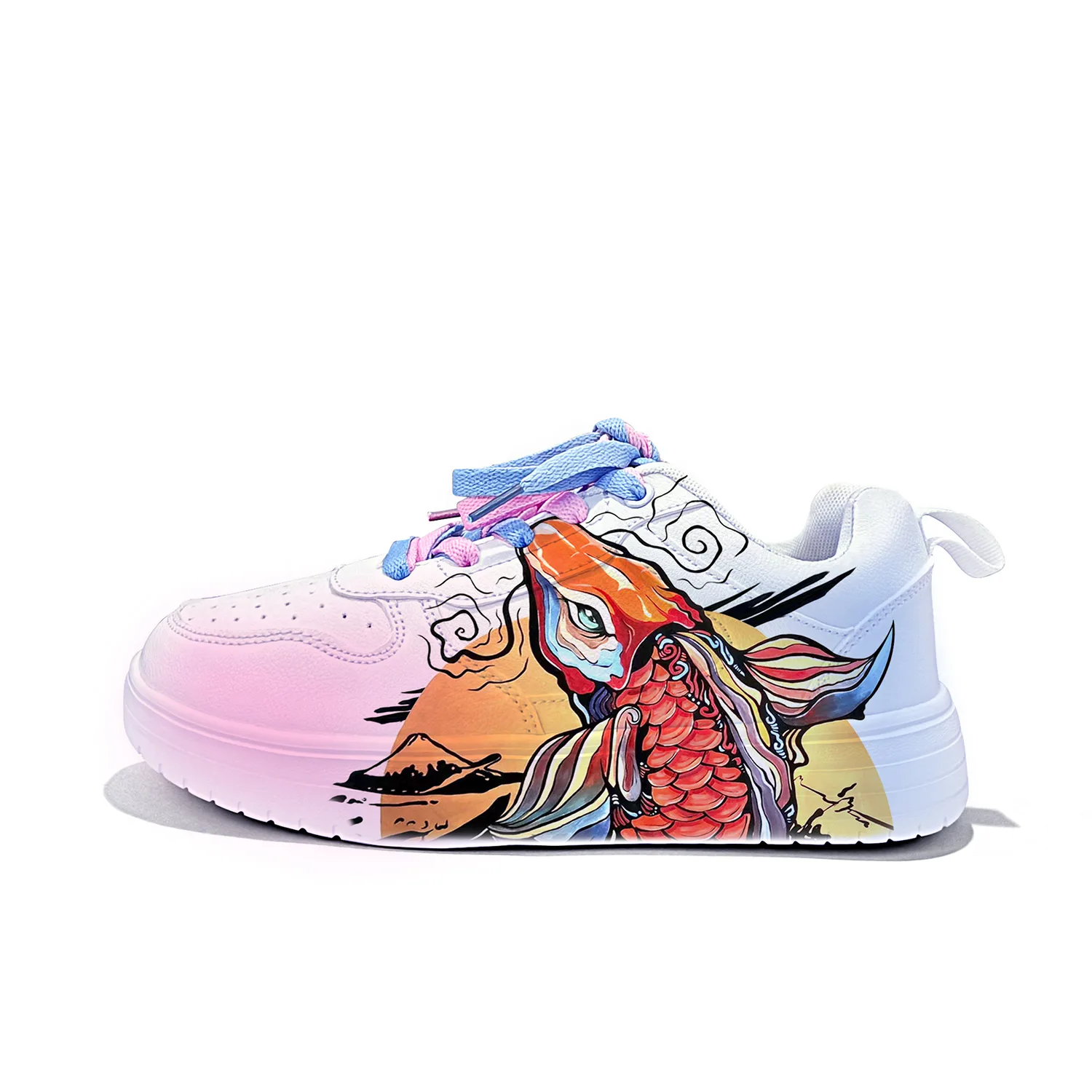 Кроссовки низкие повседневные unisex ZUOLENGCHAN, белый-Carp Jumping over The Dragon Gate-ZLA2167D — фото 3