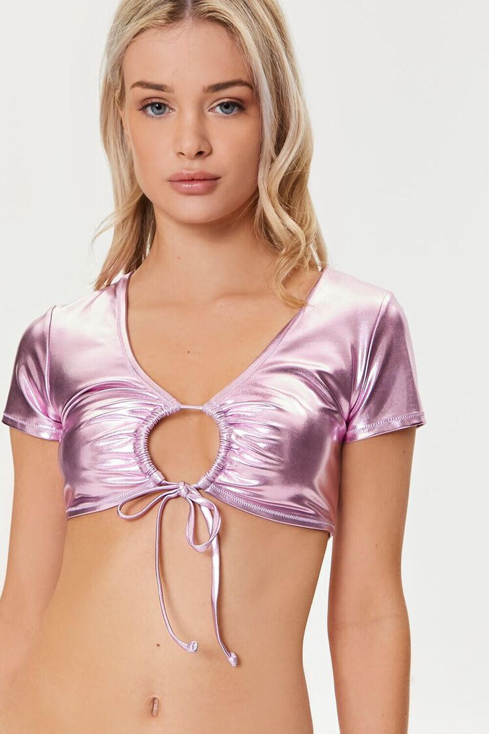 

Топ бикини с эффектом металлик Forever 21, розовый
