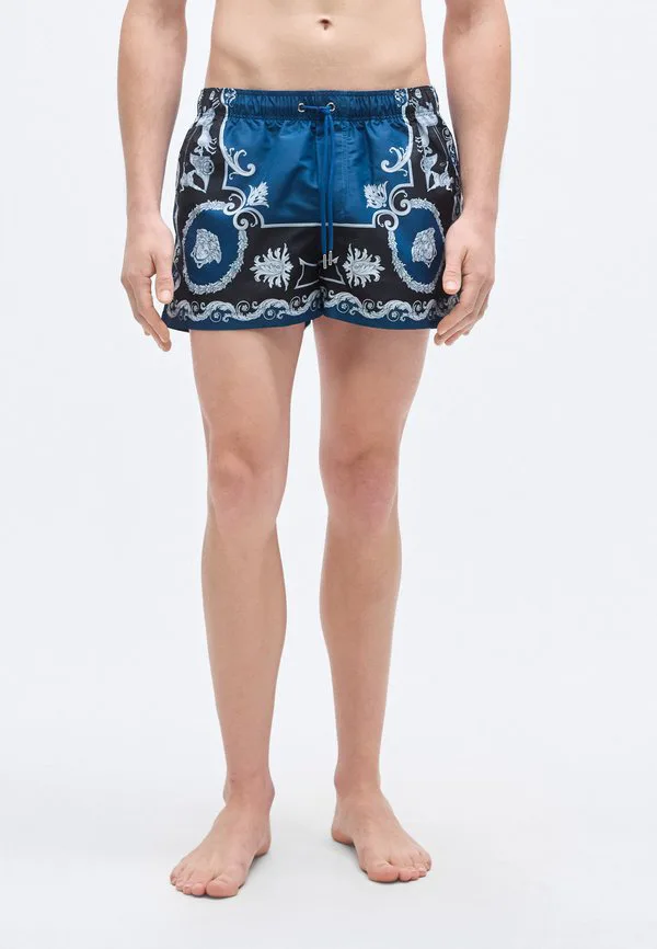 Плавки с принтом "мифический барокко" Versace, Black/Petrol Blue