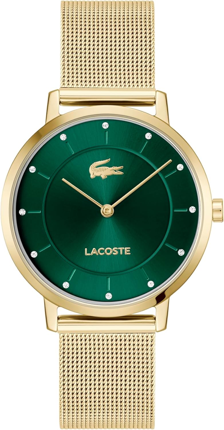 

Lacoste Crocorigin женские часы 2H Quartz - 35мм тонкий корпус, циферблат Crystal Sunray, браслет Mesh, элегантные и универсальные - подарок для нее