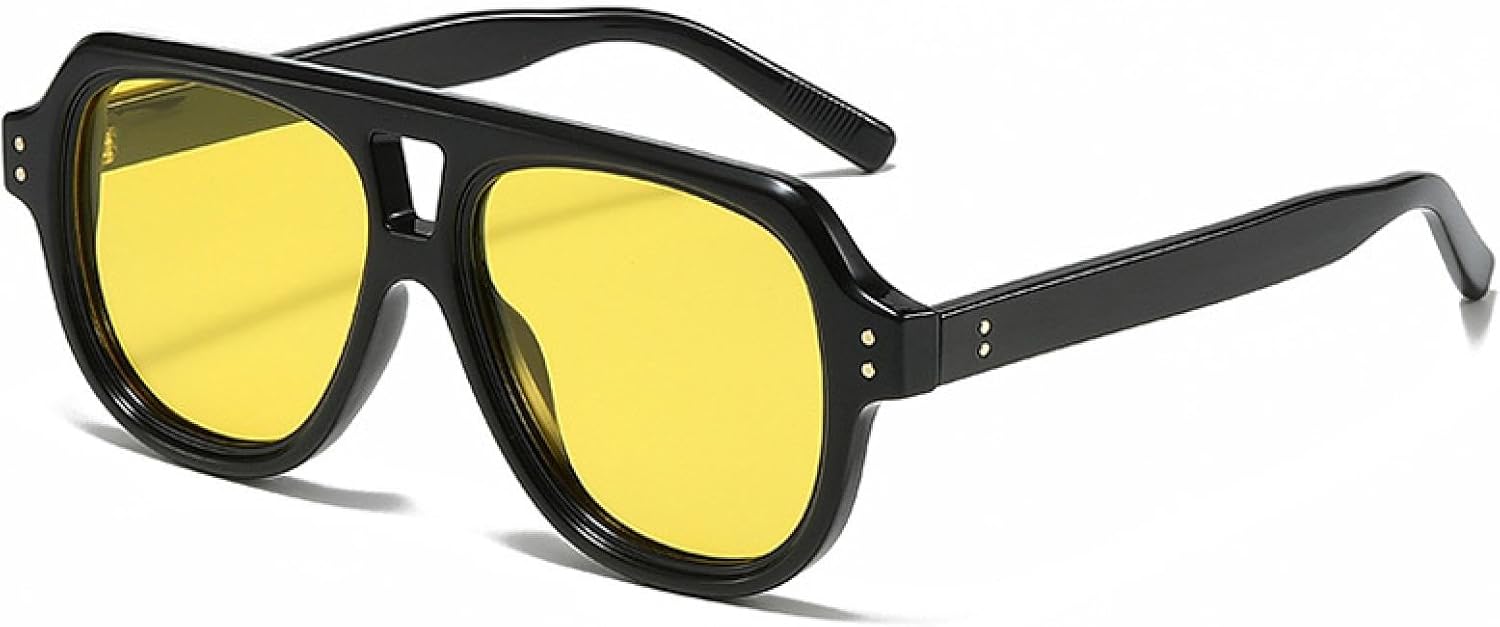 

Винтажные мужские солнцезащитные очки с двойной перемычкой, модные женские солнцезащитные очки класса люкс с заклепками, желто-синие, защита от УФ-излучения UV400 VVTWSSW, Black Yellow