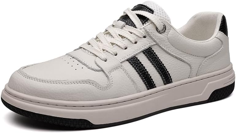 

Мужские модные кроссовки из натуральной кожи на шнурках, плоская подошва, повседневные белые стильные обувь, дышащие, легкие, мягкие, нескользящие, с закругленным носком, подходят для прогулок и ежедневного вождения Lhyxu