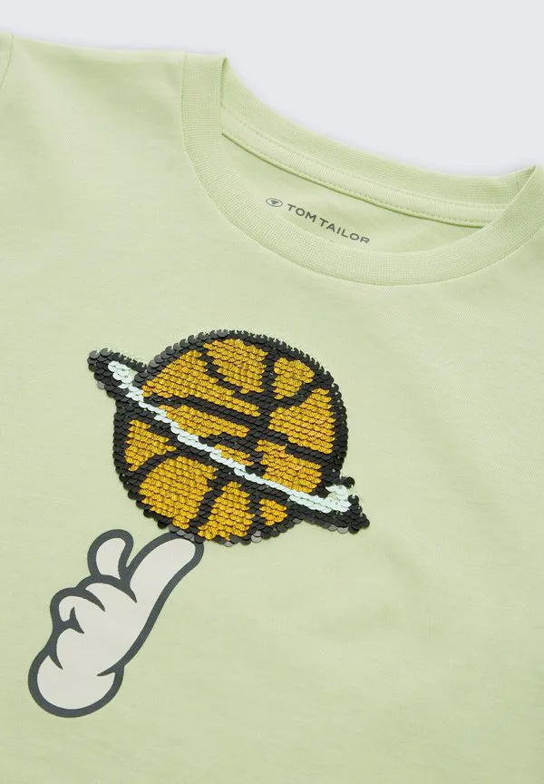 Футболка с принтом mit wendepailletten Tom Tailor, Frozen Lime Green — фото 3
