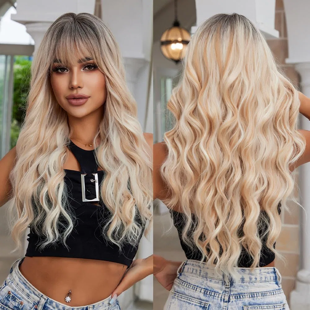 Женский длинный волнистый синтетический парик Allbell с челкой, блонд Allbell, Ombre Blonde 8155-3 — фото 2