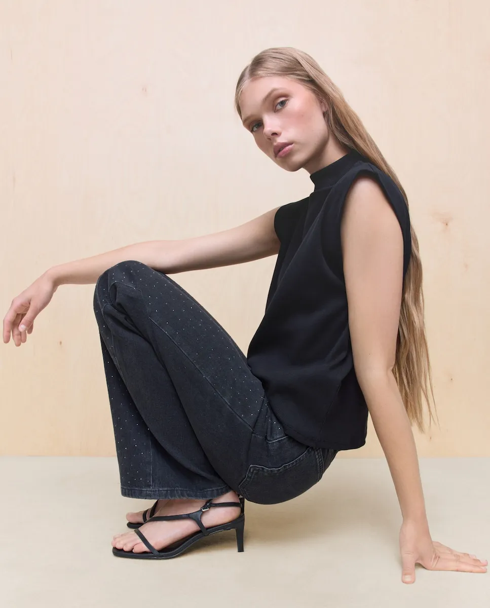 

Женские джинсовые брюки wideleg с декоративными элементами Easy Wear, насыщенный черный