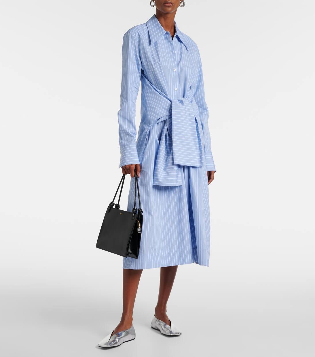 Платье-рубашка из хлопка в тонкую полоску Jil Sander, цвет blue sky — фото 2