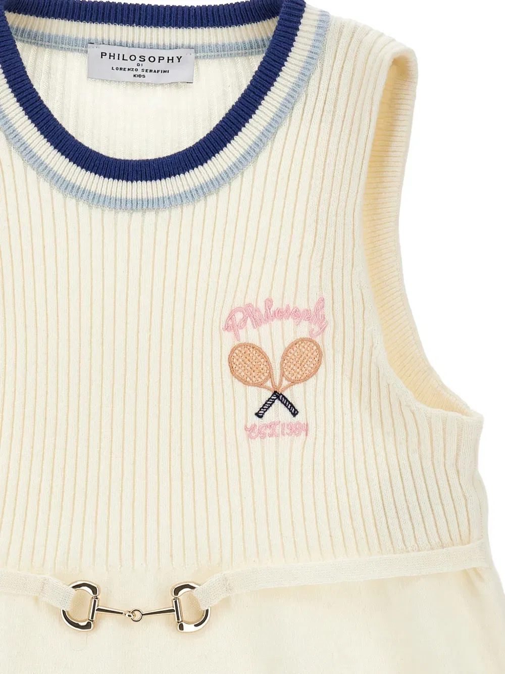 Платье с вышитой ребристой отделкой Philosophy Di Lorenzo Serafini Kids, нейтральный — фото 3
