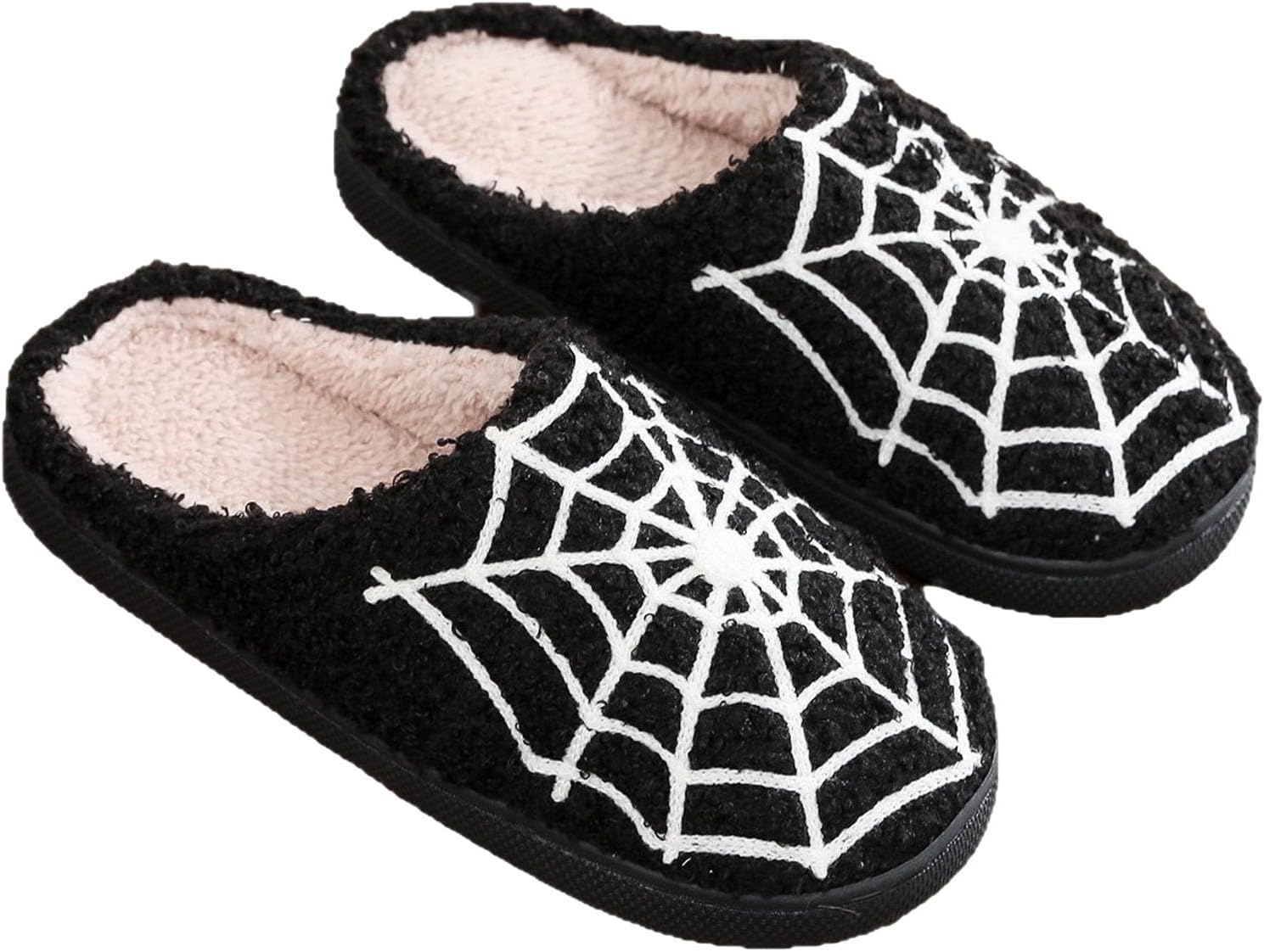 

Домашние тапочки на Хэллоуин для женщин и мужчин, милые, уютные, теплые, плюшевые, пушистые, из пены с эффектом памяти, нескользящие, осенние и зимние Generic, черный