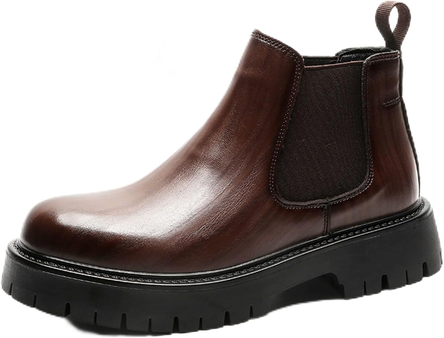 

Мужские массивные ботинки Челси на платформе, с круглым носком, протекторной подошвой, без застежек, повседневные, для улицы, нескользящие ботинки до щиколотки Generic, коричневый