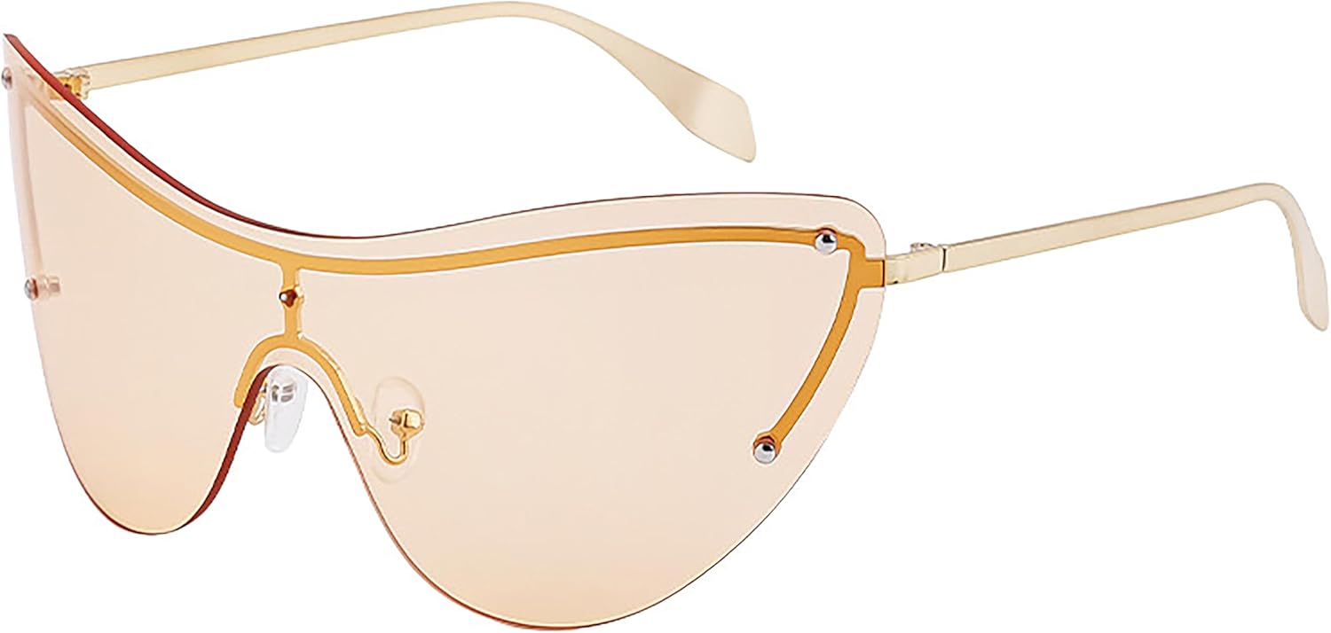 

Модные металлические солнцезащитные очки без оправы в стиле стимпанк Y2k, футуристические цельные зеркальные очки «кошачий глаз» для женщин с защитой от УФ-излучения UV400 Generic, C