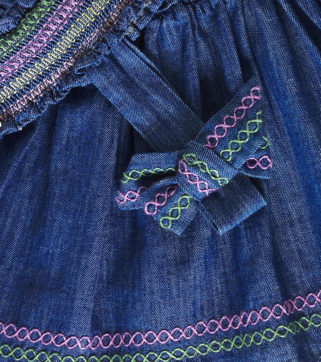 Джинсовый топ с вышивкой Tallow Zimmermann Kids, Blue Lagoon — фото 3