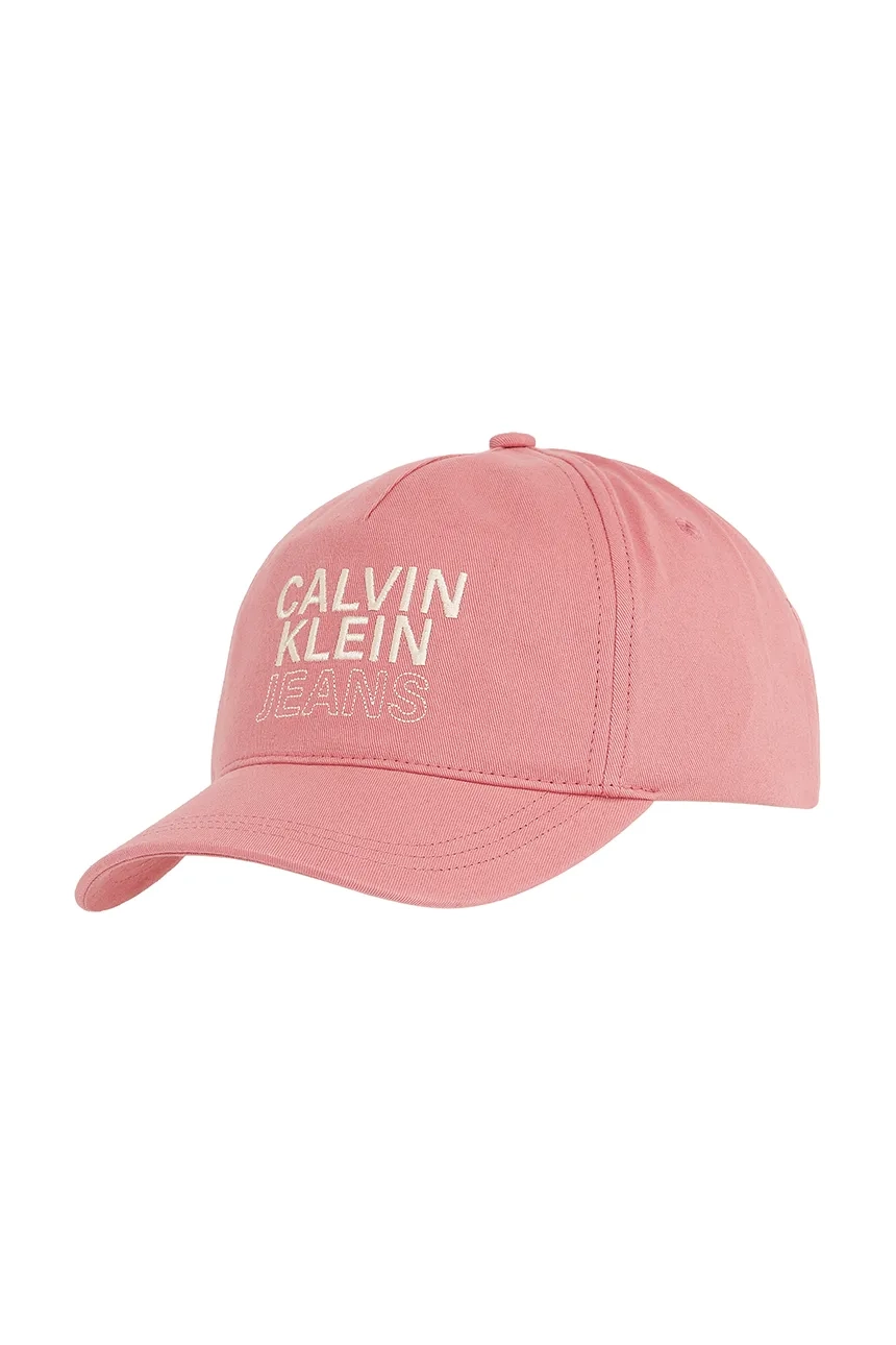 

Детская хлопковая кепка с козырьком Calvin Klein Jeans, розовый