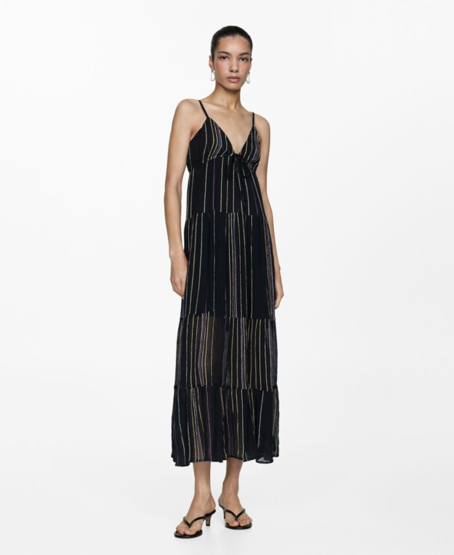 

Женское платье без бретелей с декоративной вышивкой MANGO, Black