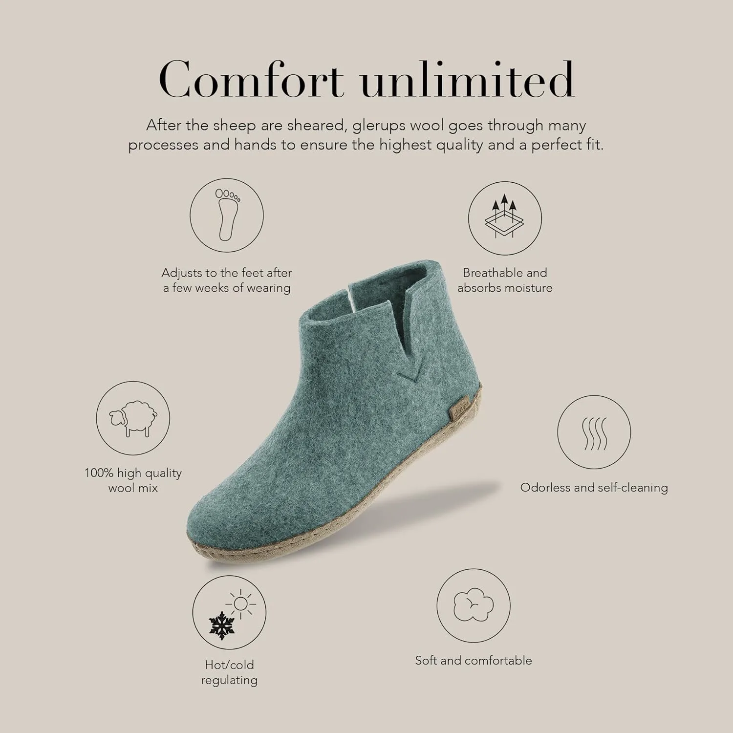 Домашние тапочки Glerups из 100% шерсти с кожаной подошвой - Унисекс — фото 2