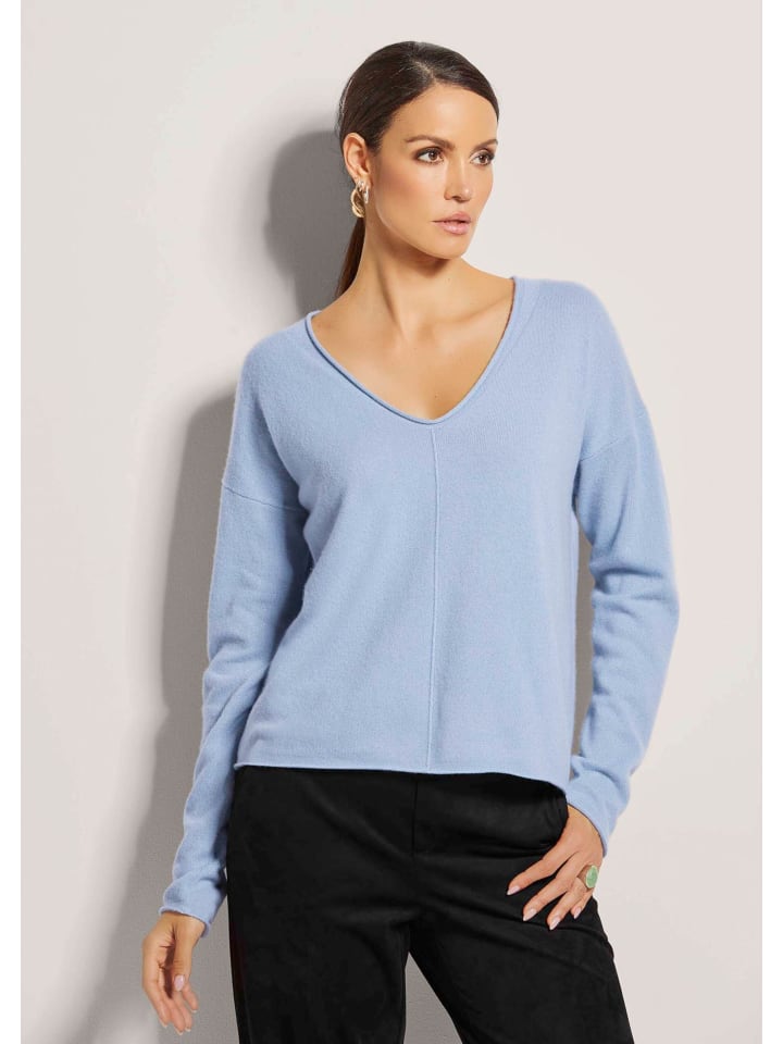 

MADELEINE Кашемировый свитер с V-образным вырезом синего цвета