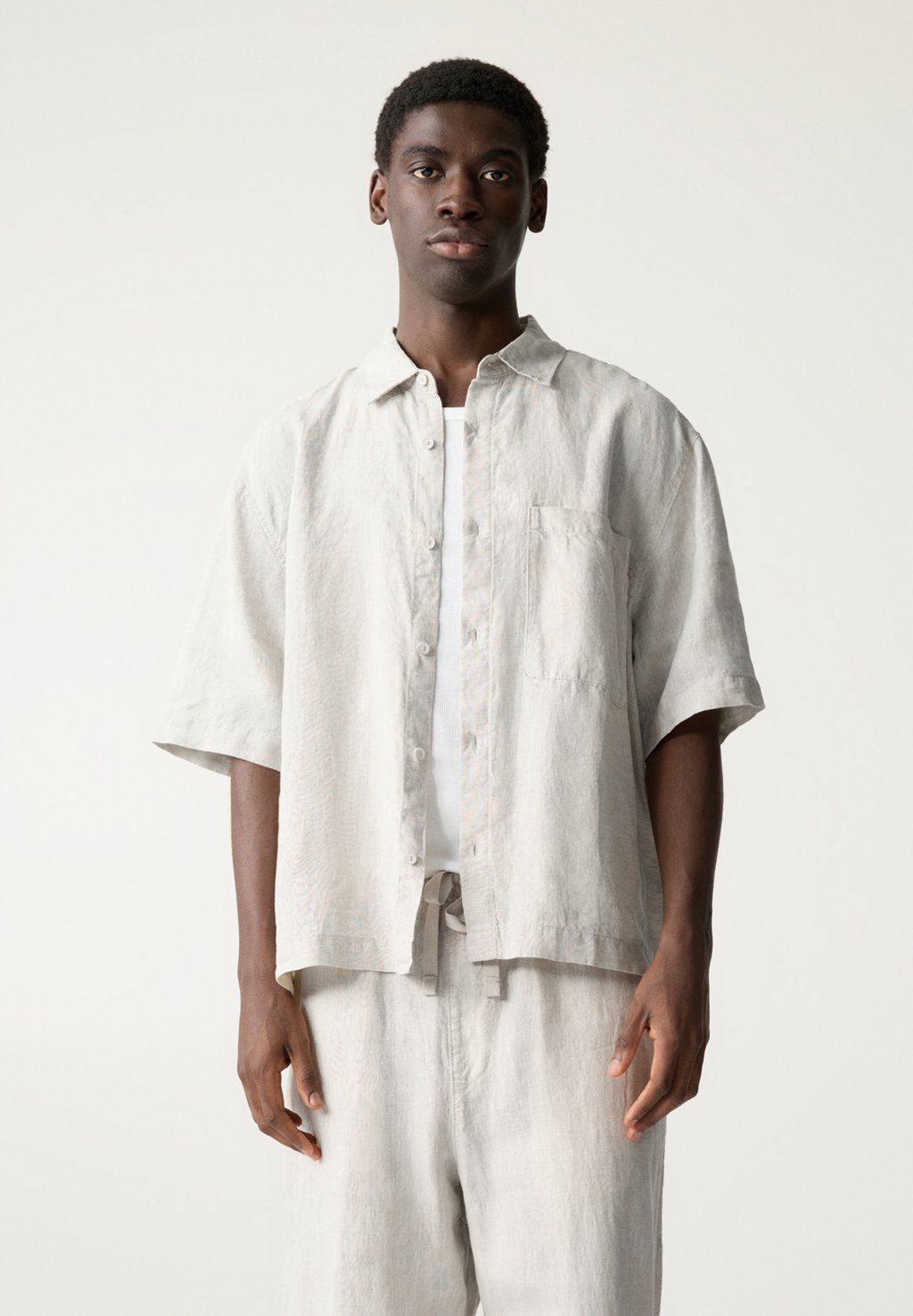 

Рубашка LINEN BLEND PULL&BEAR, бежевый