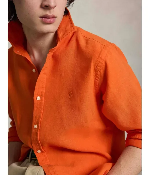 Льняная рубашка custom fit Polo Ralph Lauren, оранжевый — фото 4