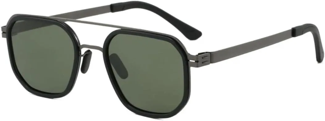 

Ретро металлические солнцезащитные очки с двойной перемычкой, квадратной формы, мужские, женские, с защитой от УФ-излучения UV400 AHSGDVC, Black Gun Dark Green