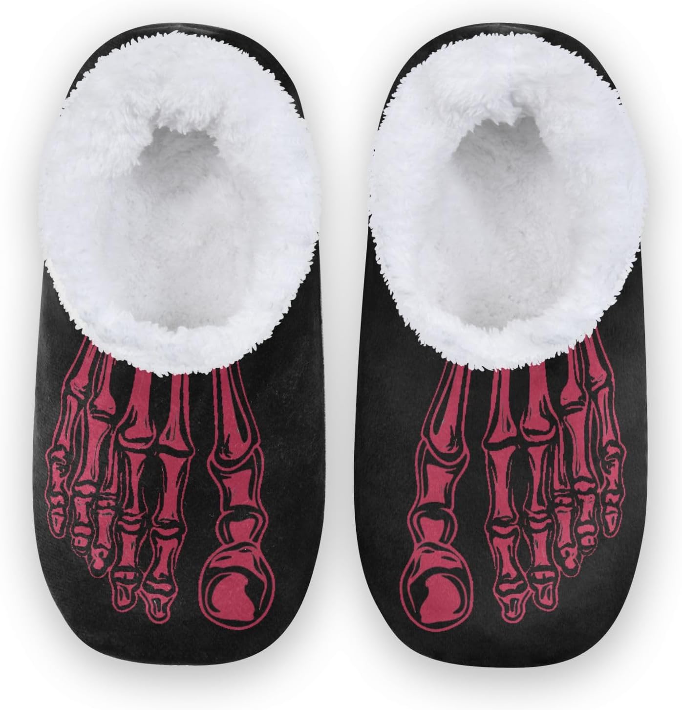 

Домашние зимние тапочки DOMIKING с рисунком скелета, пушистой нескользящей мягкой подошвой, уютные домашние тапочки для мужчин и женщин. Подходят как мужчинам, так и женщинам, красный
