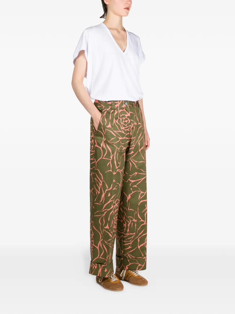 Брюки с цветочным принтом и манжетами DRIES VAN NOTEN, зеленый — фото 3
