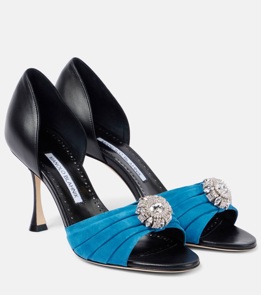 Ansak 90 расшитые замшевые мюли Manolo Blahnik, 4054 Dblu/0015 Blck