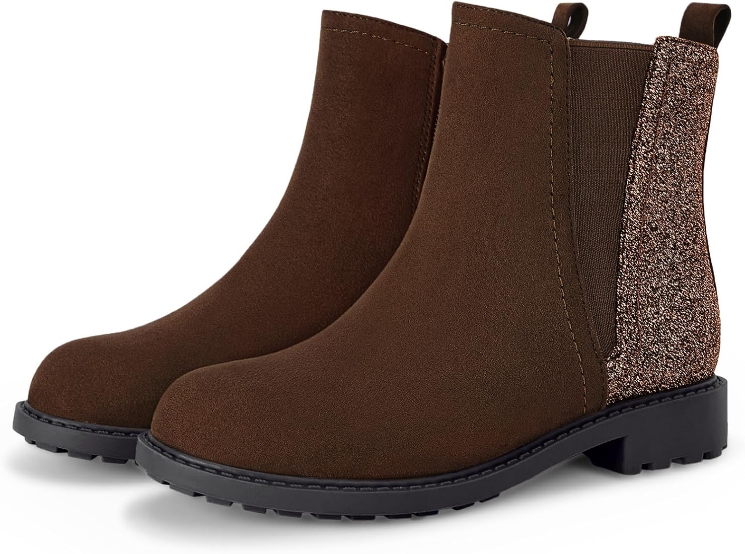 

Детские блестящие ботильоны Coutgo с боковой молнией, удобные челси для малышей/детей младшего и старшего возраста, Chocolate