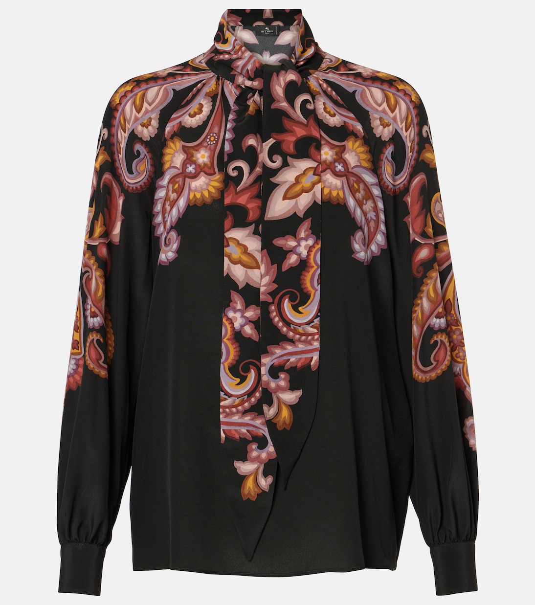 

Шелковая блузка с завязкой на шее и узором пейсли Etro, Print On Black Base