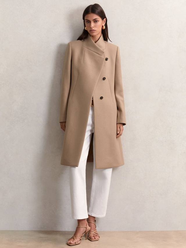 

Max Petite шерстяное миди-пальто с запахом Reiss, Camel