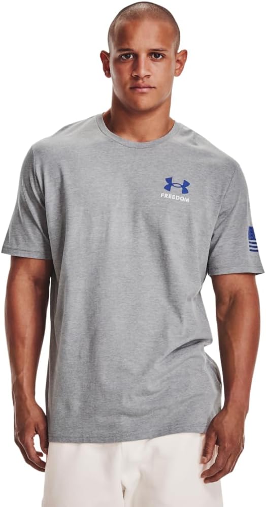 

Новая мужская футболка с надписью «Freedom Banner» от Under Armour, Steel Light Heather (035)/Royal