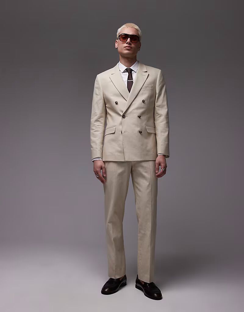 

Прямые брюки из льняной смеси в цвете «камень» Topman