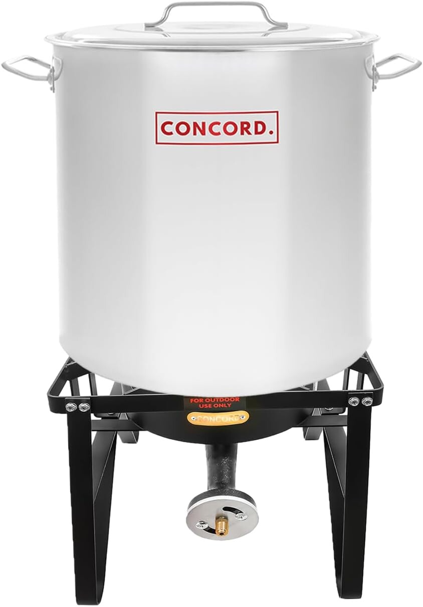 

Кастрюля из нержавеющей стали Concord 100 QT + одинарная пропановая горелка Concord Deluxe Banjo, портативная уличная печь мощностью 200 000 БТЕ Concord Cookware