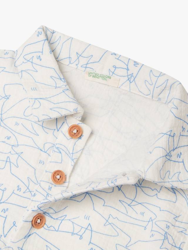 Детская хлопковая поло с принтом акулы Benetton, Off White — фото 3