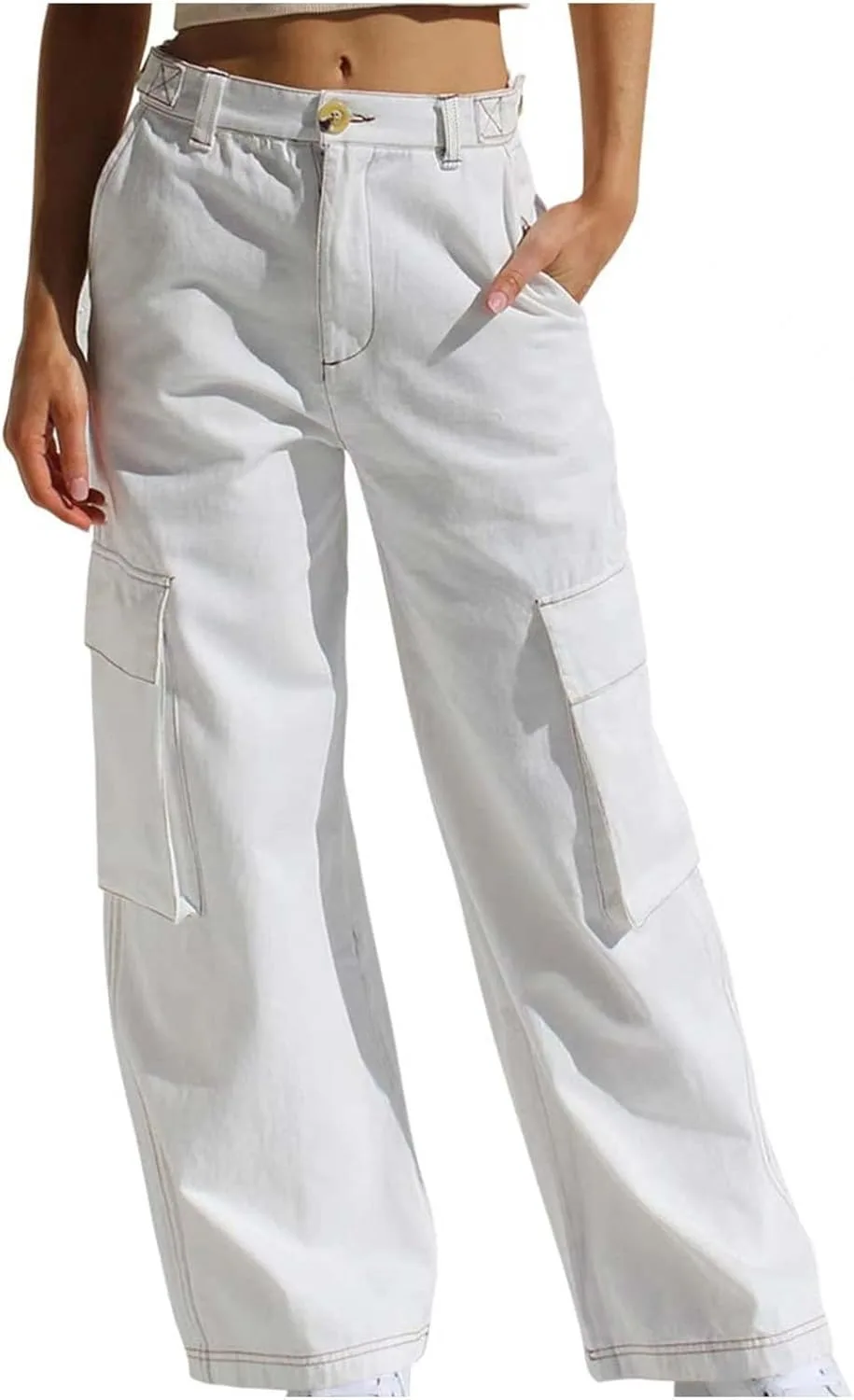 

Женские карго джинсы с прямой штаниной и высокой посадкой