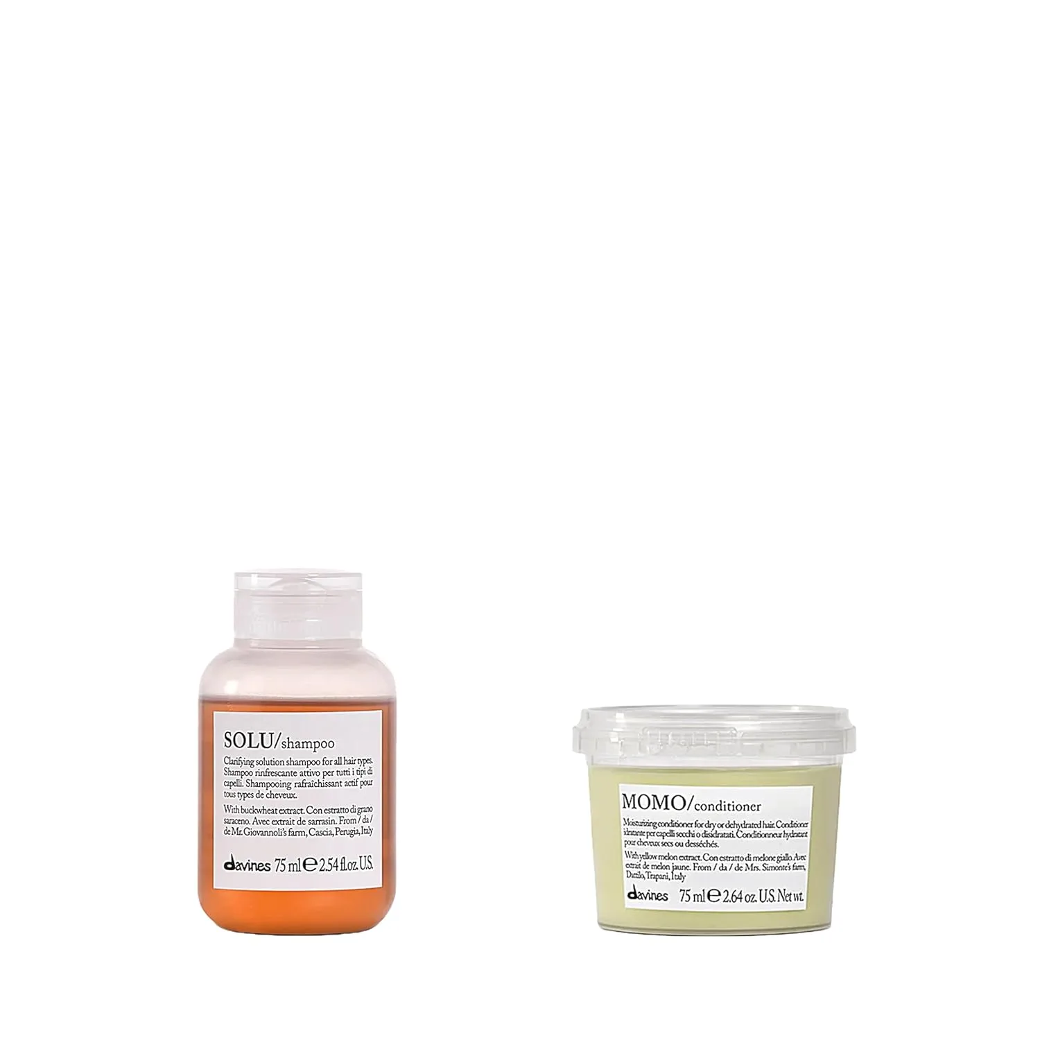 Шампунь Davines SOLU и кондиционер MOMO, 2,5 и 2,5 унции.
