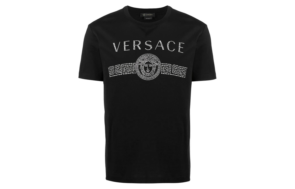 Versace Мужские черные футболки с круглым вырезом средней высоты — фото 3