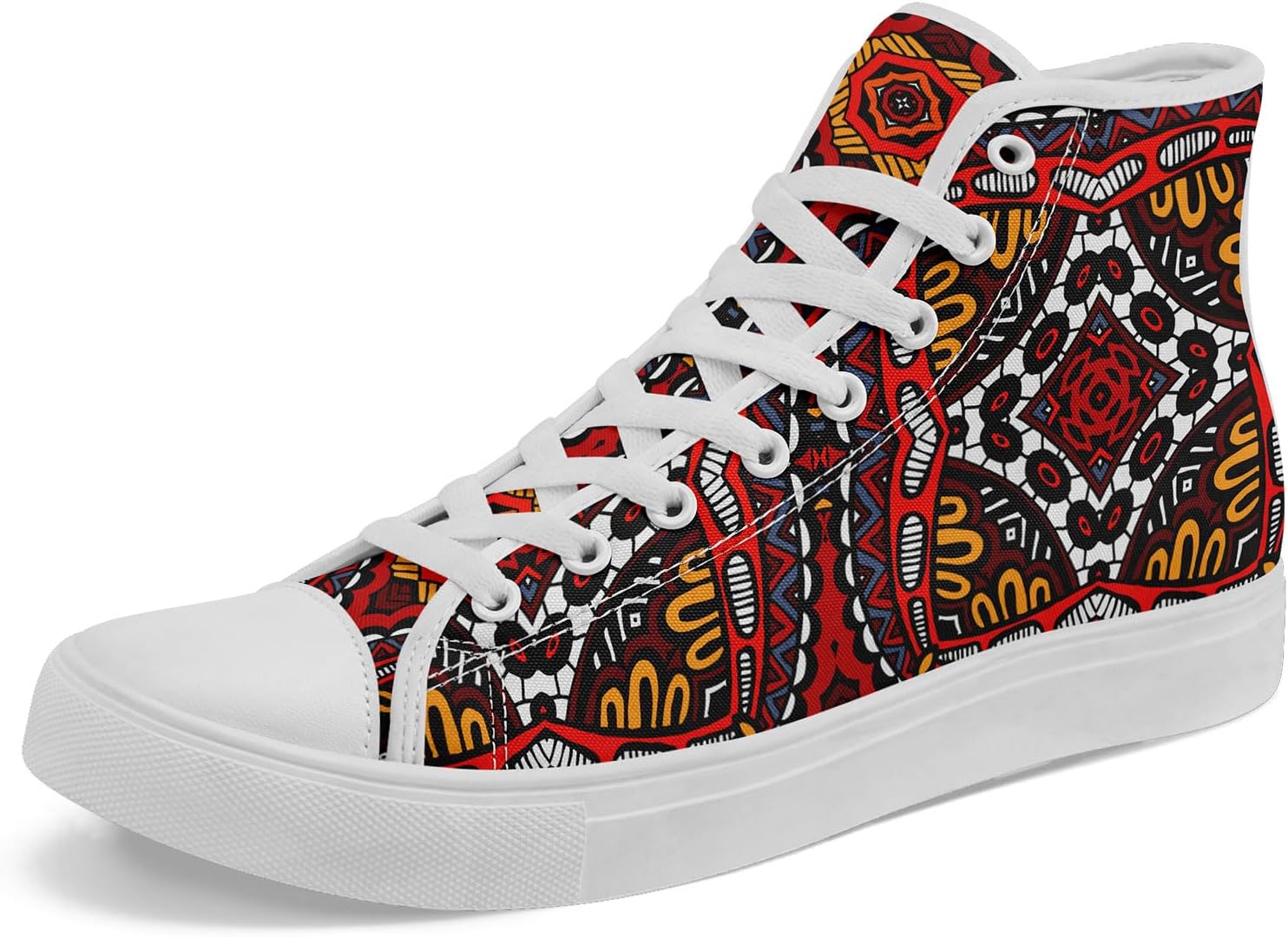 

Высокие кеды из канвы для мужчин и женщин - дышащие, легкие, этнические повседневные туфли с прочной резиновой подошвой Awsole, белый/красный/оранжевый