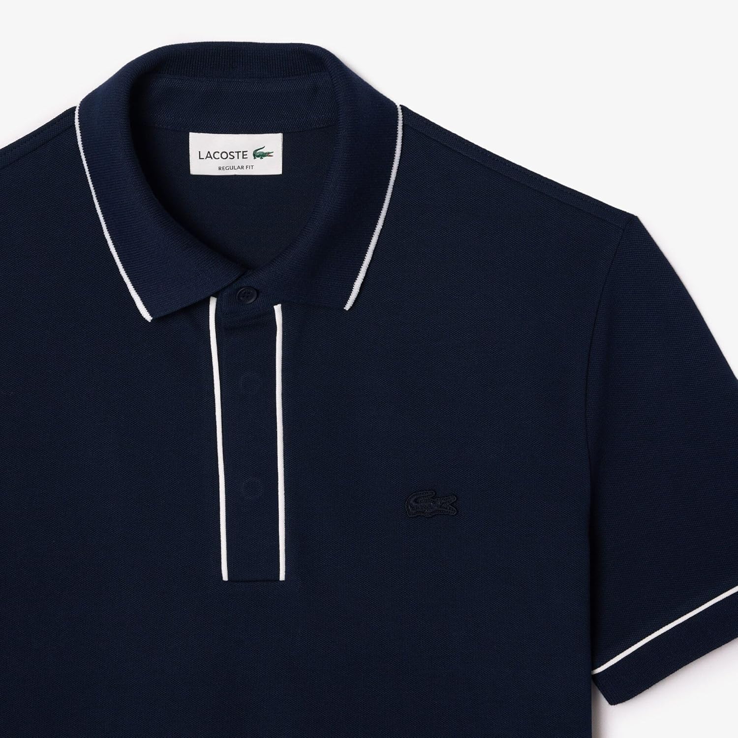 Мужская поло-рубашка с отворотом и окантовкой в тон ткани Lacoste, темно-синий — фото 4