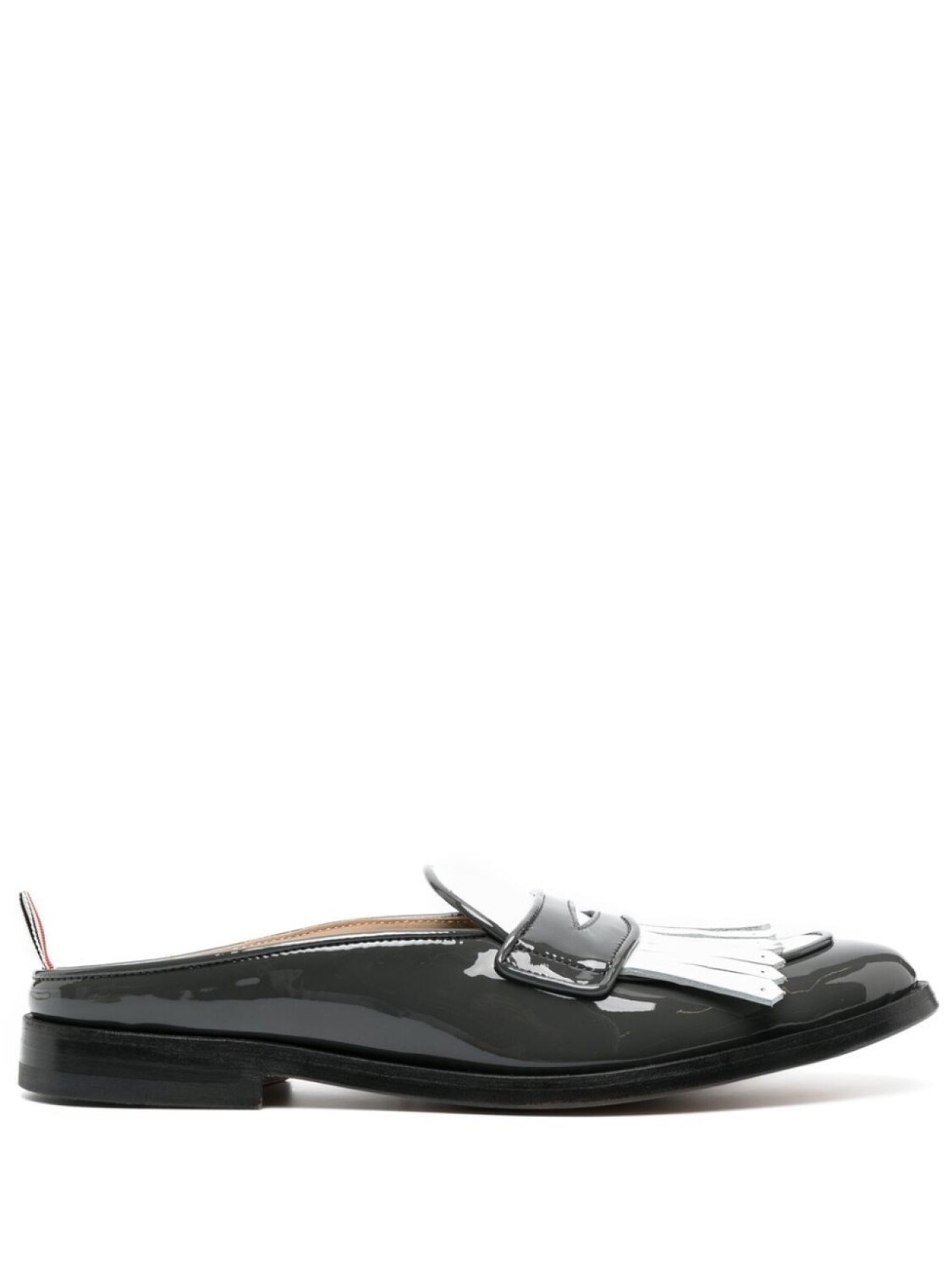 Thom Browne fringe-detail patent-leather mule loafers, серый